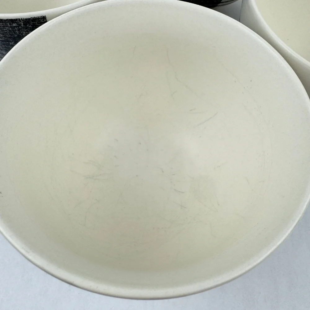 RARE West Elm Black Origin Plaid Salad Plate and Bowl Set Stoneware 8pcs Total
